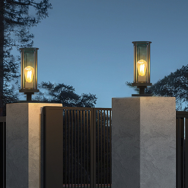 Modern Black Floor Lamp Metal Cylindrical Outdoor-1