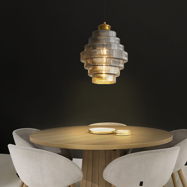 Antique Stripped Glass Brass Pendant Light 6