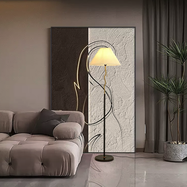 Minimalist Black Floor Lamp Metal Fabric Hooded Living Room-1