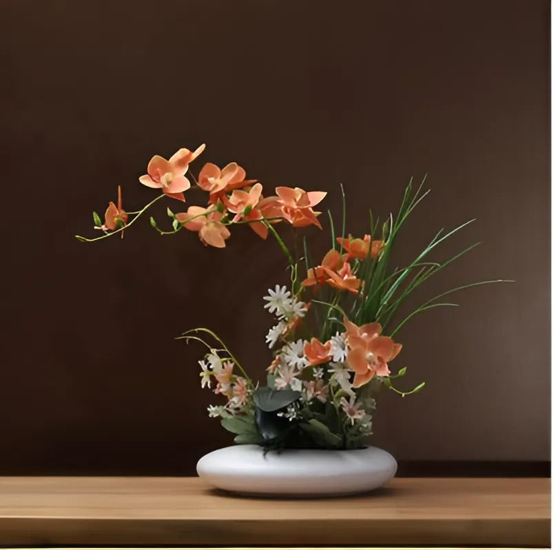 Modern Ceramic Dove Vase with Orchid Faux Flower Figurines