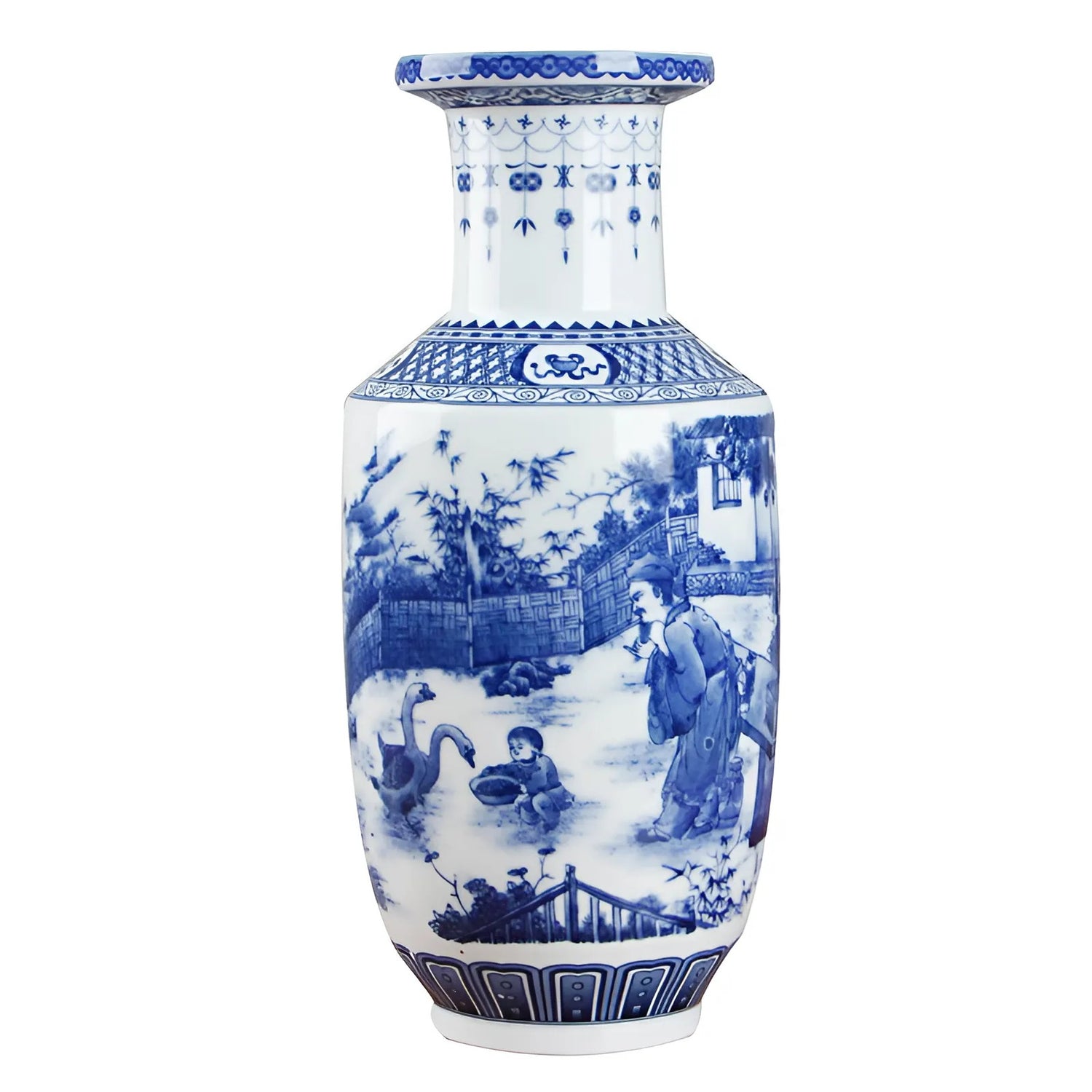 Classic Chinese Blue and White Ceramic Vase with Antique Design