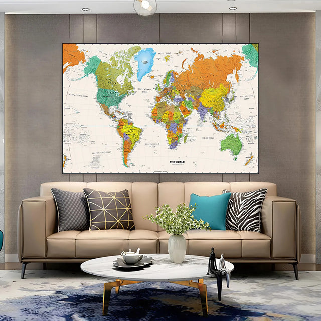 Large World Map Canvas Poster – 225x150cm Wall Art Decor