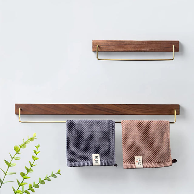 Wooden & Brass Towel Rack for Easy Wall Mounting