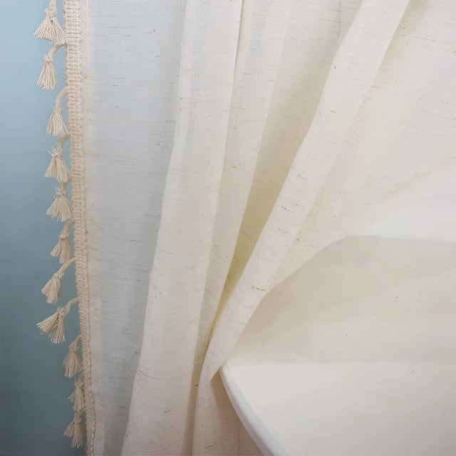 Boho Cotton Linen Semi-Sheer Curtains with Tassels