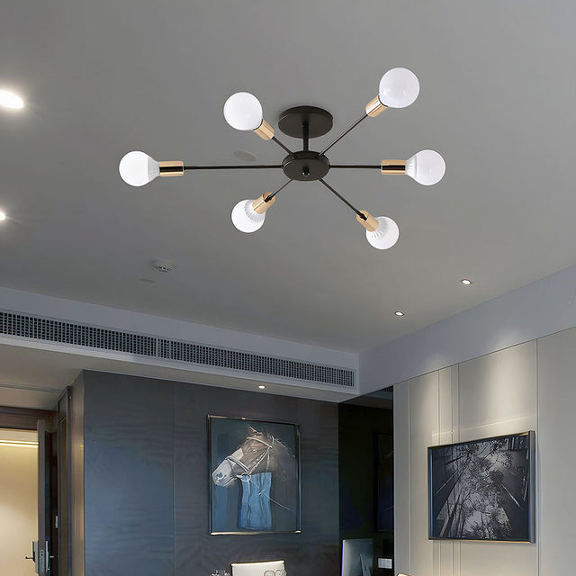 Black Simple Iron Multi-Head Chandelier For Bedroom 3