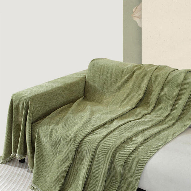 Chenille Blanket Herringbone Tassel Couch Cover Cozy Style