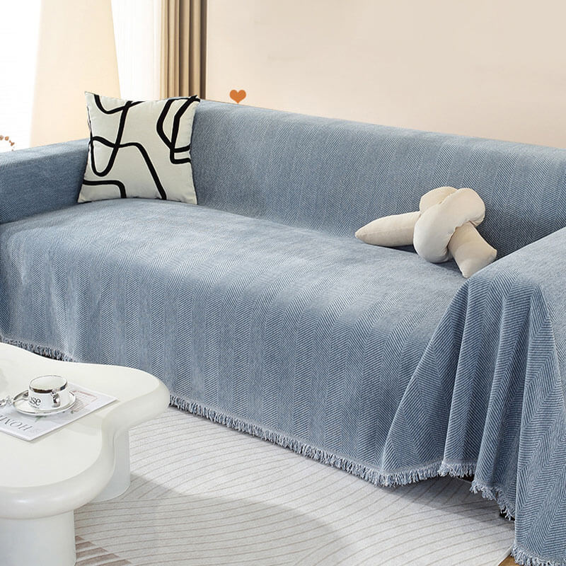 Chenille Blanket Herringbone Tassel Couch Cover Cozy Style