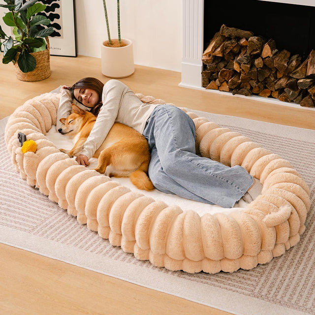 Creamy Plush Donut Human Dog Bed Ultra Soft Large Cozy