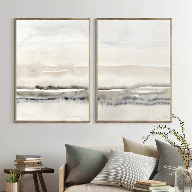 Beige & Grey Canvas Paintings with Abstract Watercolour Design