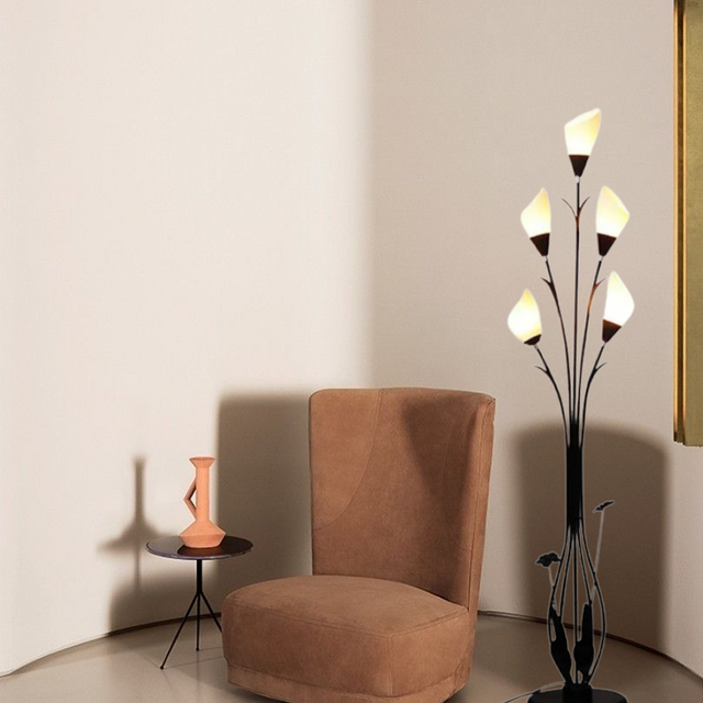 Art Deco Black Floor Lamp Metal Flower Bedroom-3