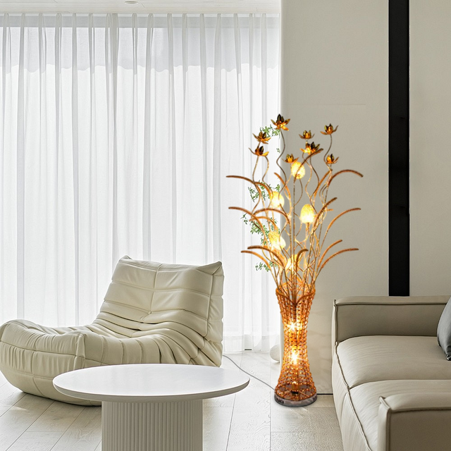 Art Deco Gold Floor Lamp Metal Vase Living Room-4