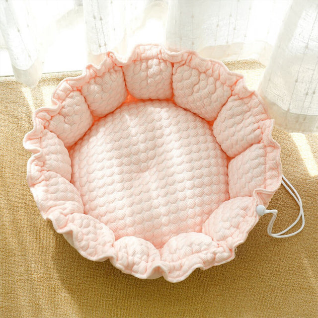 Ruffled Ice Silk Cooling Pet Bed Foldable Stylish Comfort