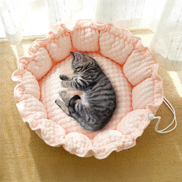 Ruffled Ice Silk Cooling Pet Bed Foldable Stylish Comfort