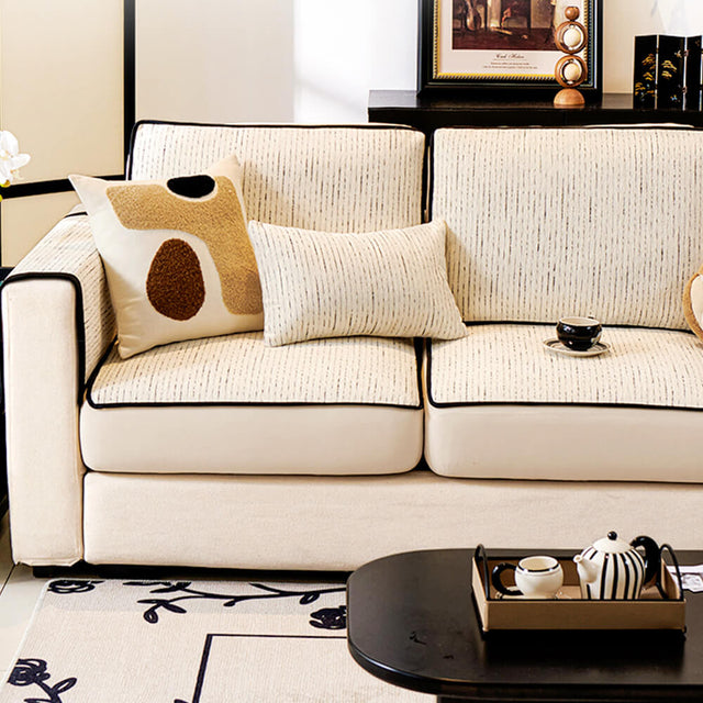 Linear Modern Stretch Chenille Full Wrap Couch Cover - Soft Durable Design
