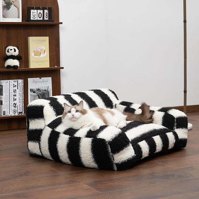 Modern Faux Lambswool Pet Sofa with Wide Armrests and Removable Cushion