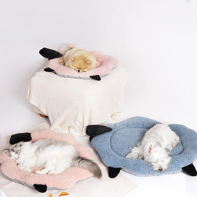 Sheep-Shaped Plush Pet Bed Cozy Playful Ultra-Soft Cotton Velvet