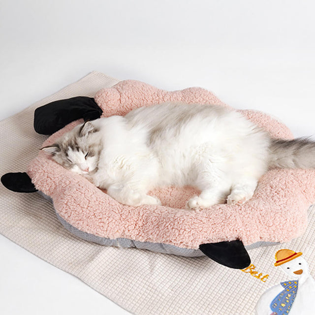 Sheep-Shaped Plush Pet Bed Cozy Playful Ultra-Soft Cotton Velvet