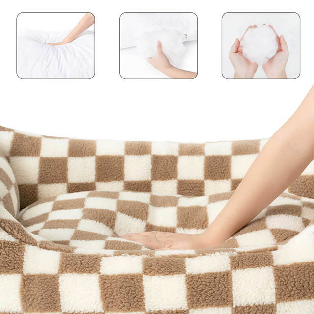 Checkerboard Cozy Pet Bed Warmth Style Comfort Soft Fabric