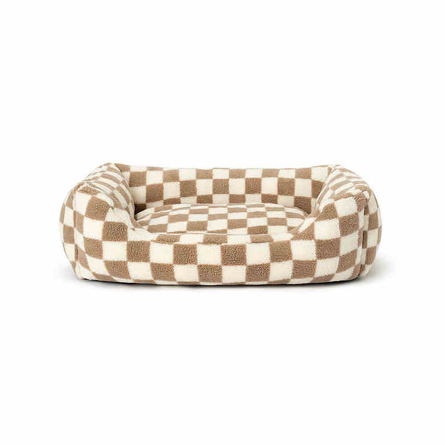 Checkerboard Cozy Pet Bed Warmth Style Comfort Soft Fabric