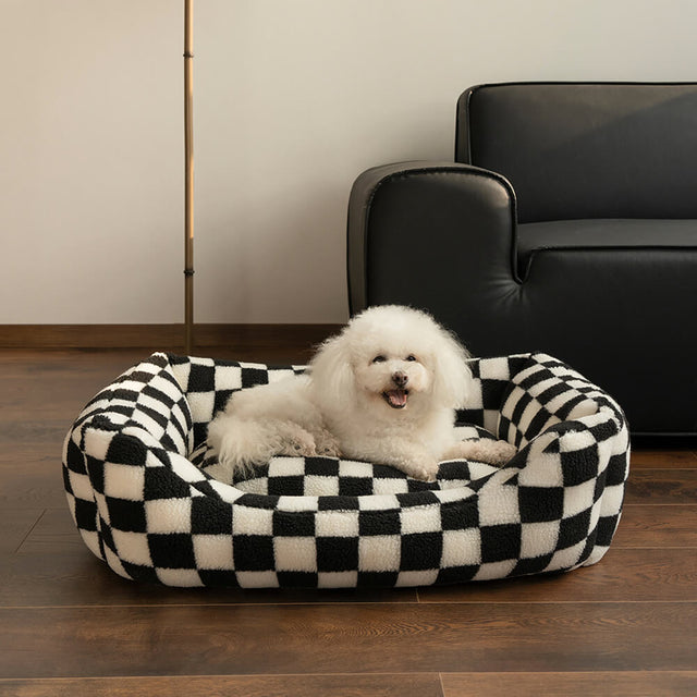 Checkerboard Cozy Pet Bed Warmth Style Comfort Soft Fabric