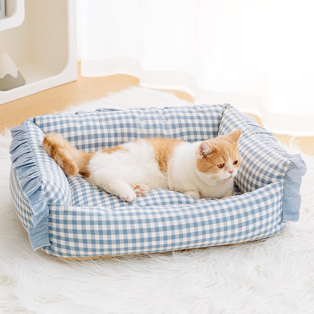 Soft Cotton Plaid Pet Bed Cozy Breathable Easy to Clean