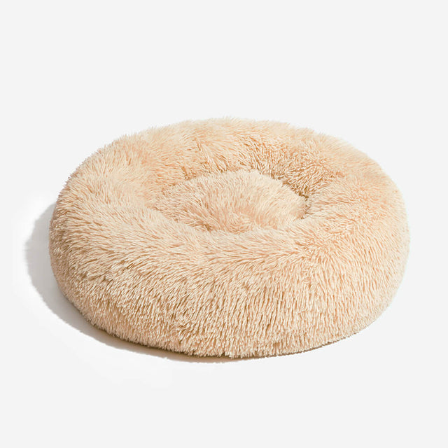 Round Fluffy Dog Bed Soft Nylon Faux Fur Removable Cover