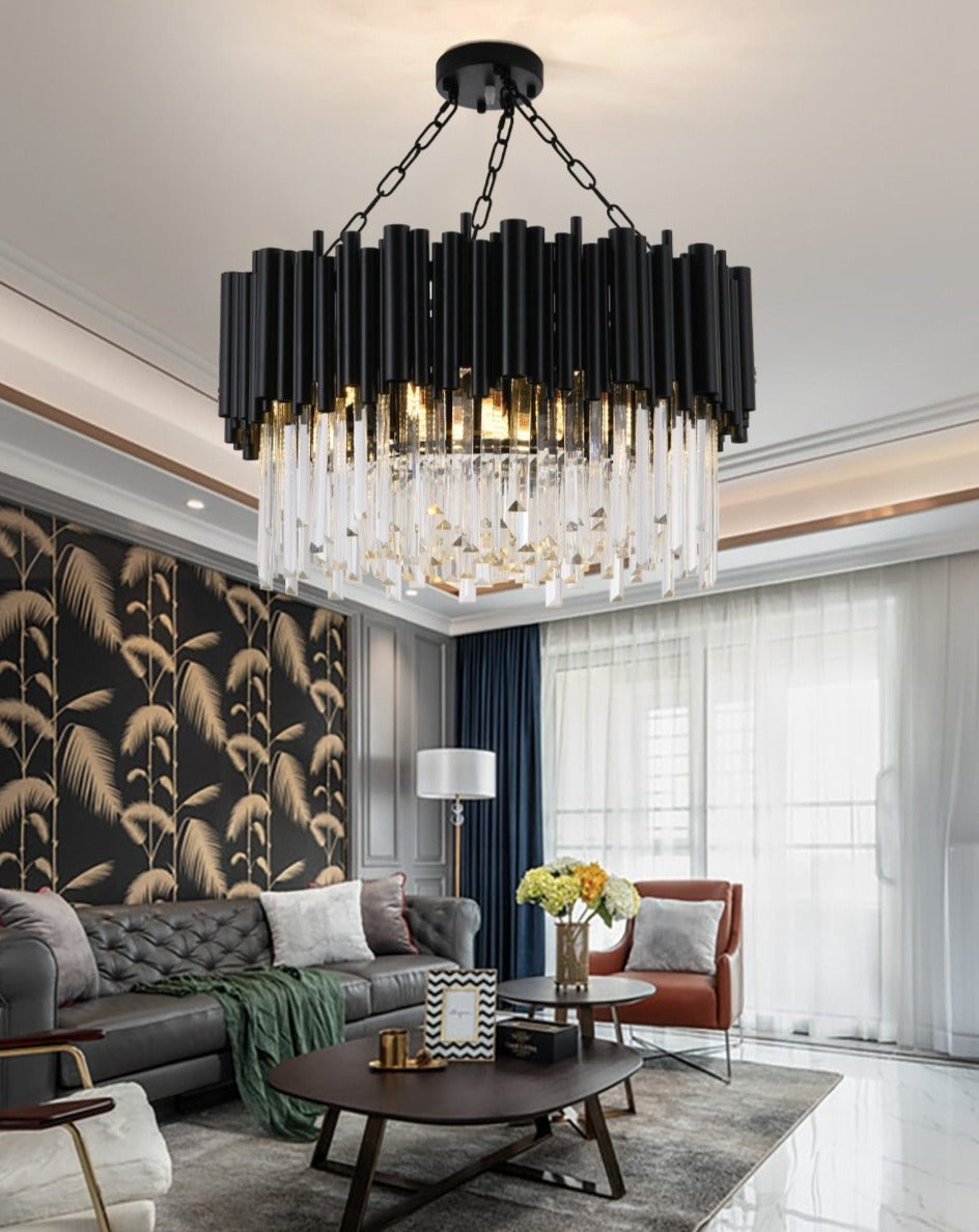 Majestic Chandelier – Luxury Crystal LED Pendant Light | Black Metal Frame & K9 Crystals