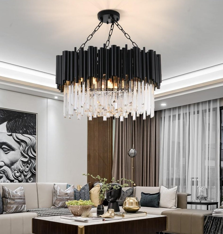 Majestic Chandelier – Luxury Crystal LED Pendant Light | Black Metal Frame & K9 Crystals