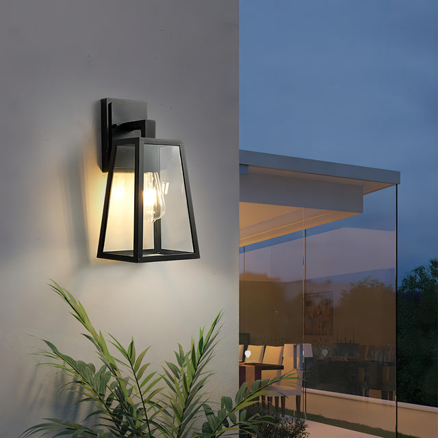 Belar - Glass Black Caged Bulb Outdoor Wall Light Fixture