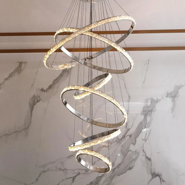Oslo Chandelier – Modern Crystal LED Pendant Light with Stainless Steel Frame