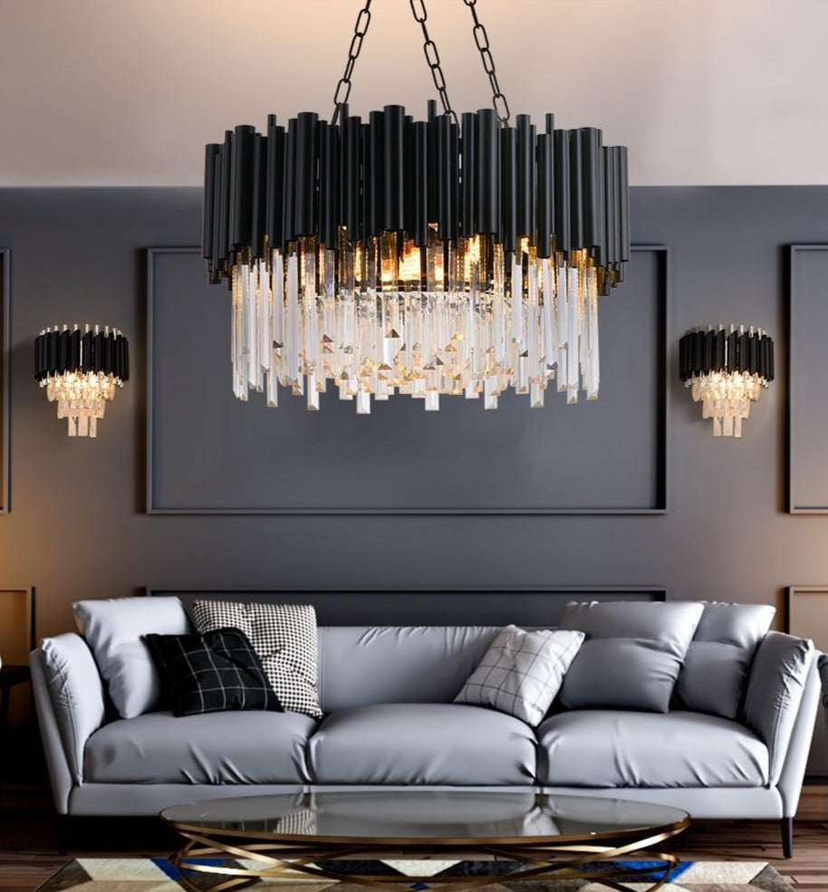 Majestic Chandelier – Luxury Crystal LED Pendant Light | Black Metal Frame & K9 Crystals