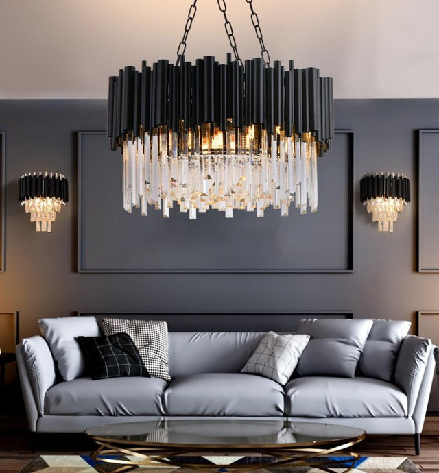 Majestic Chandelier – Luxury Crystal LED Pendant Light | Black Metal Frame & K9 Crystals