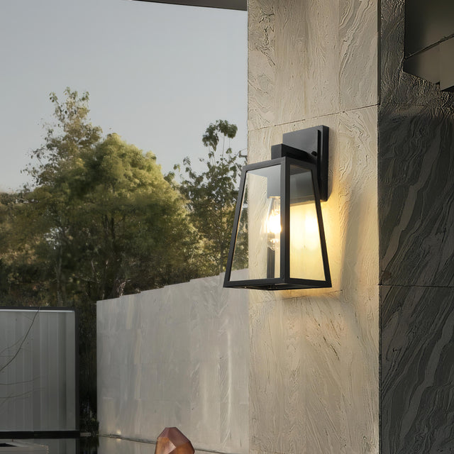 Belar - Glass Black Caged Bulb Outdoor Wall Light Fixture