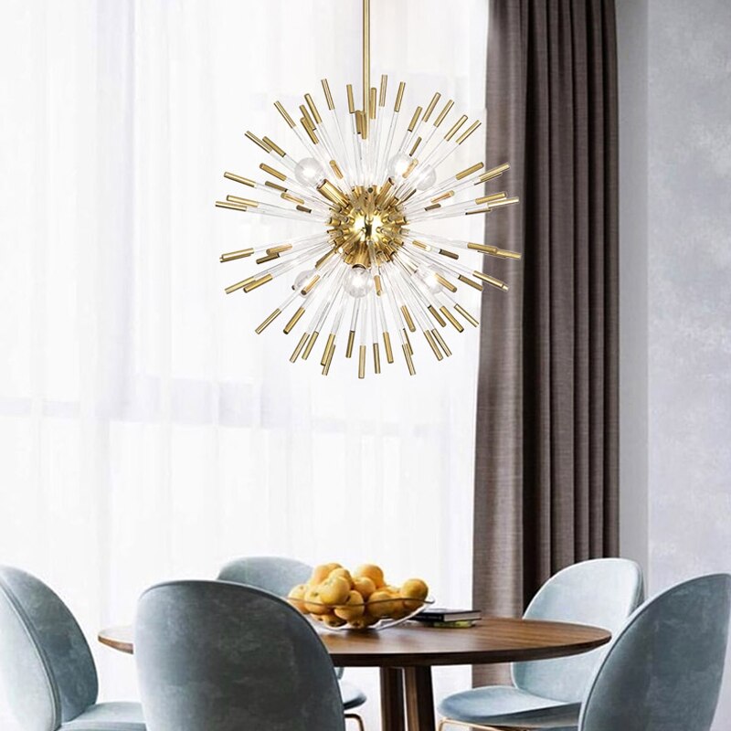Blowfish Crystal LED Chandelier – Gold Electroplated, Glass Rods, Warm & Cool White