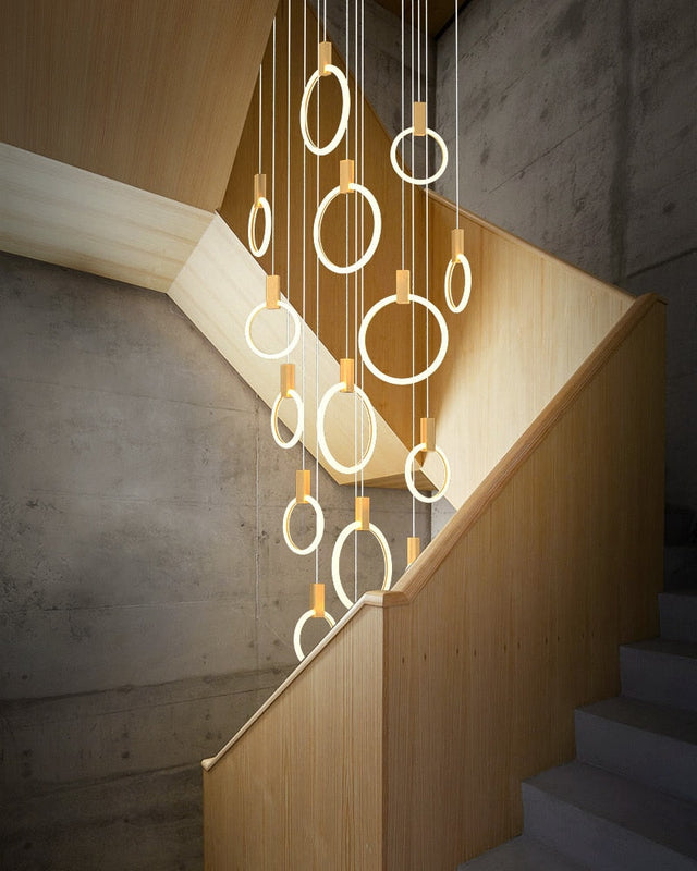 Halo LED Stair Chandelier – Modern Aluminum & Acrylic Hanging Light