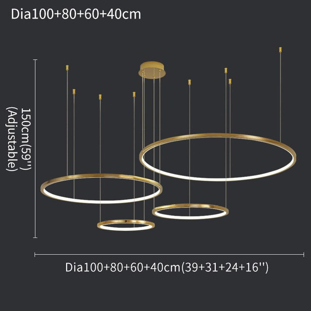 Coterie LED Chandelier – Minimalist Pendant Light in Brushed Titanium & Gold