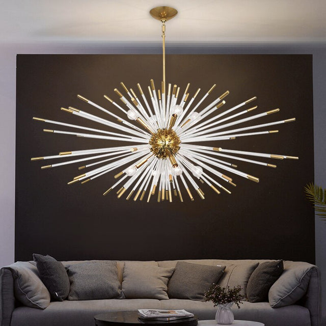 Blowfish Crystal LED Chandelier – Gold Electroplated, Glass Rods, Warm & Cool White