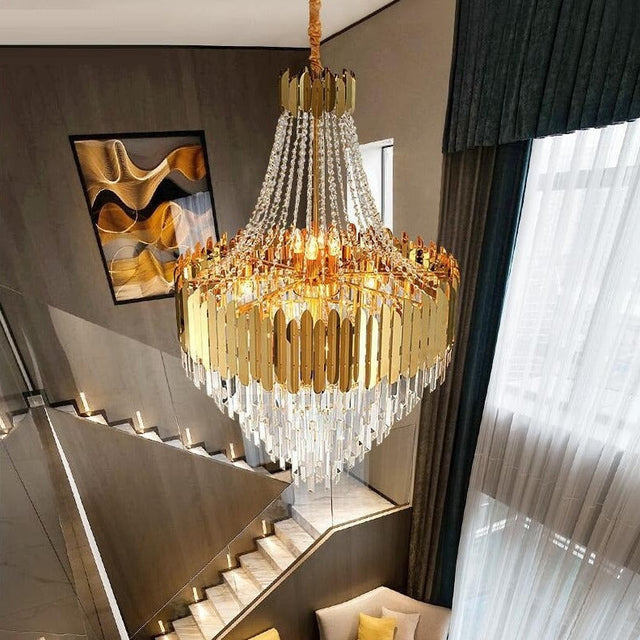 Santa Barbara Chandelier – Luxury American-Style Crystal LED Pendant Light | Gold Finish & K9 Crystals, Perfect for Living & Dining Rooms