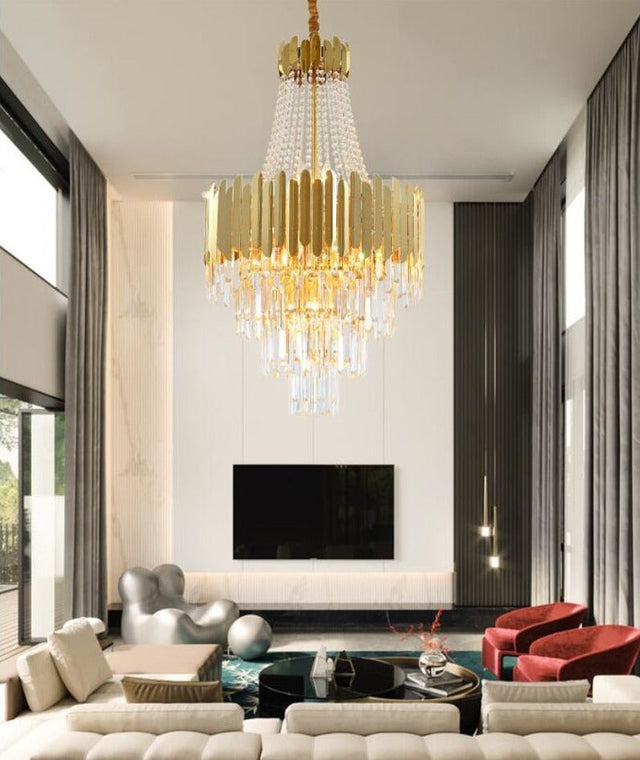 Santa Barbara Chandelier – Luxury American-Style Crystal LED Pendant Light | Gold Finish & K9 Crystals, Perfect for Living & Dining Rooms