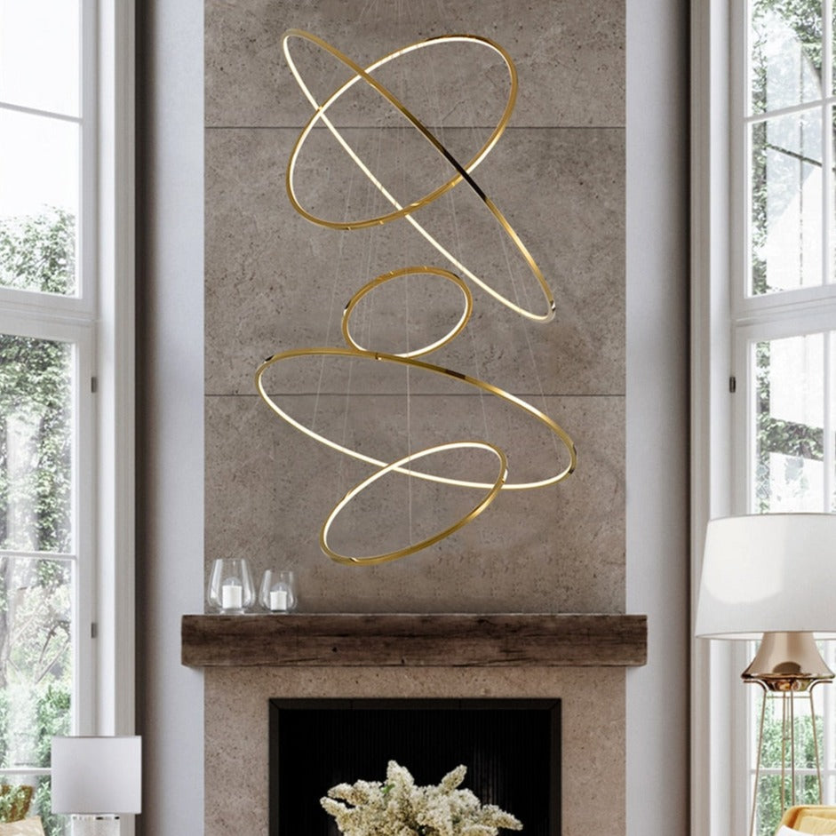 Vienna Chandelier – Modern LED Pendant Light with Stainless Steel & Gold Finish | Adjustable Hanging Length, Perfect for High Ceilings