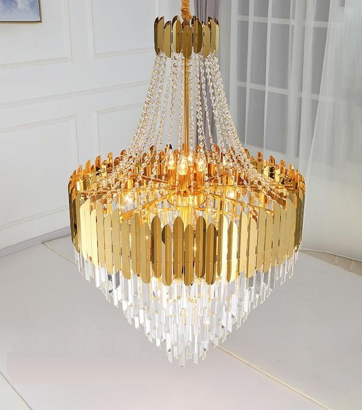 Santa Barbara Chandelier – Luxury American-Style Crystal LED Pendant Light | Gold Finish & K9 Crystals, Perfect for Living & Dining Rooms