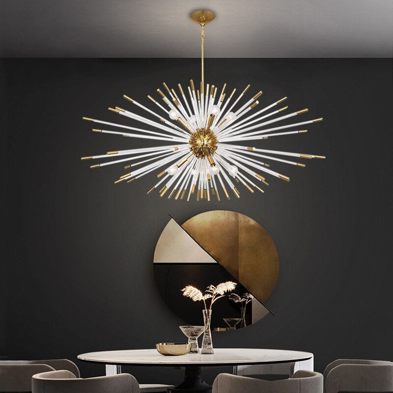 Blowfish Crystal LED Chandelier – Gold Electroplated, Glass Rods, Warm & Cool White