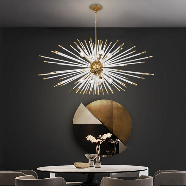 Blowfish Crystal LED Chandelier – Gold Electroplated, Glass Rods, Warm & Cool White