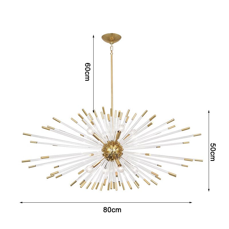 Blowfish Crystal LED Chandelier – Gold Electroplated, Glass Rods, Warm & Cool White