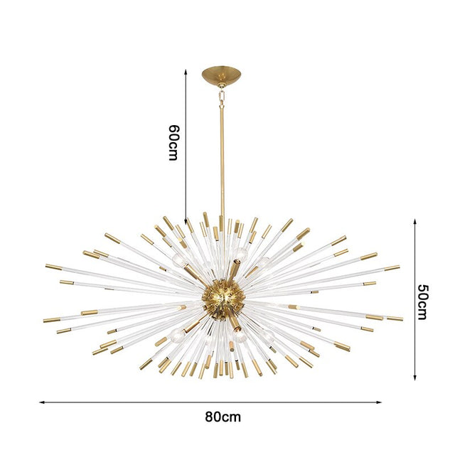 Blowfish Crystal LED Chandelier – Gold Electroplated, Glass Rods, Warm & Cool White