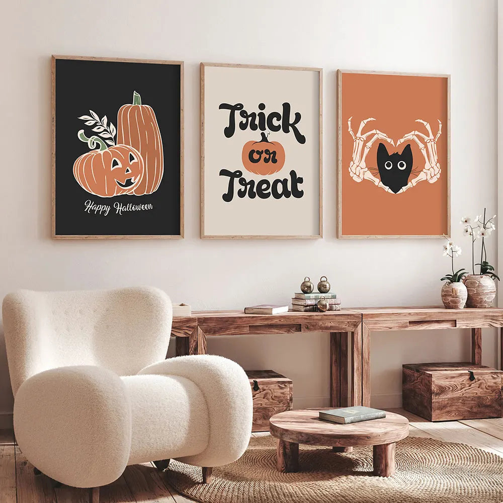 Halloween Cat Canvas Art Print - Spooky Pumpkin Design for Fall Home Decor 2