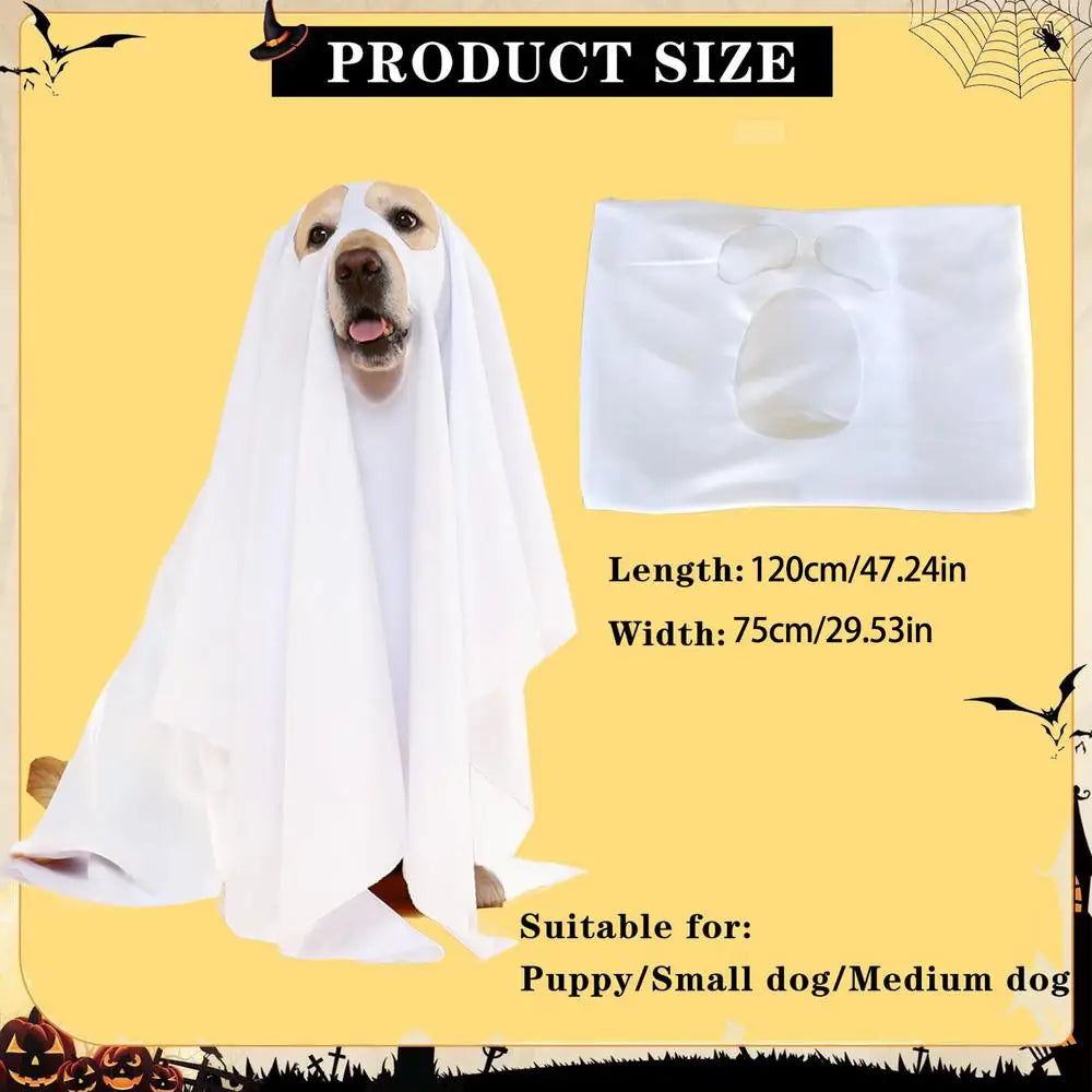 Halloween Dog Ghost Costume – Soft Polyester Cloak for Pets, Perfect for Outdoor Walks and Photo Props 6