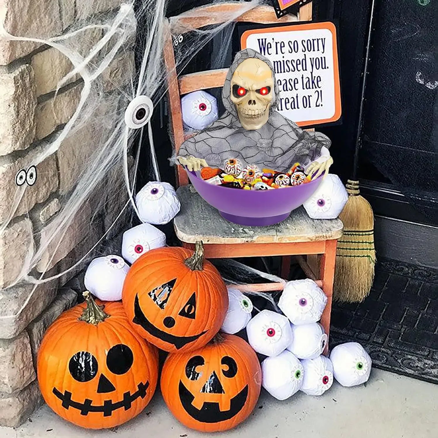 Halloween Motion Activated Candy Bowl – Skeleton Design with Flashing Eyes and Sounds, Perfect for Trick-or-Treating and Parties 2
