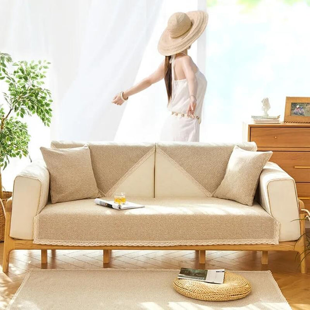 Hand-Woven Cotton Linen Non-Slip Couch Cover All Seasons