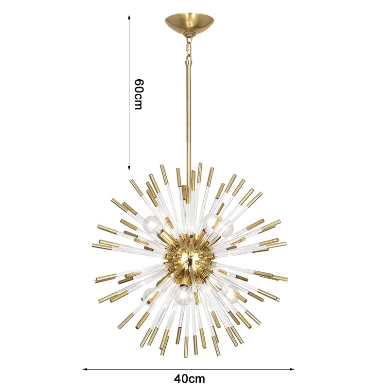 Blowfish Crystal LED Chandelier – Gold Electroplated, Glass Rods, Warm & Cool White